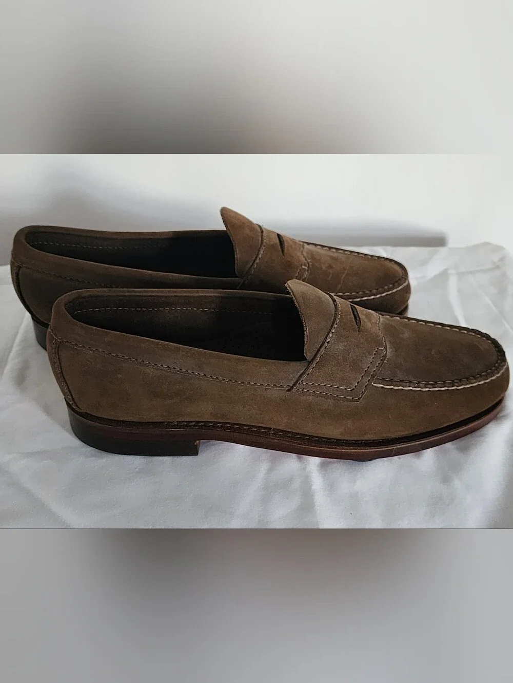 G.H. Bass & Co. Brown Suede Penny Loafers With Horseshoe Plates - Women's Size 8